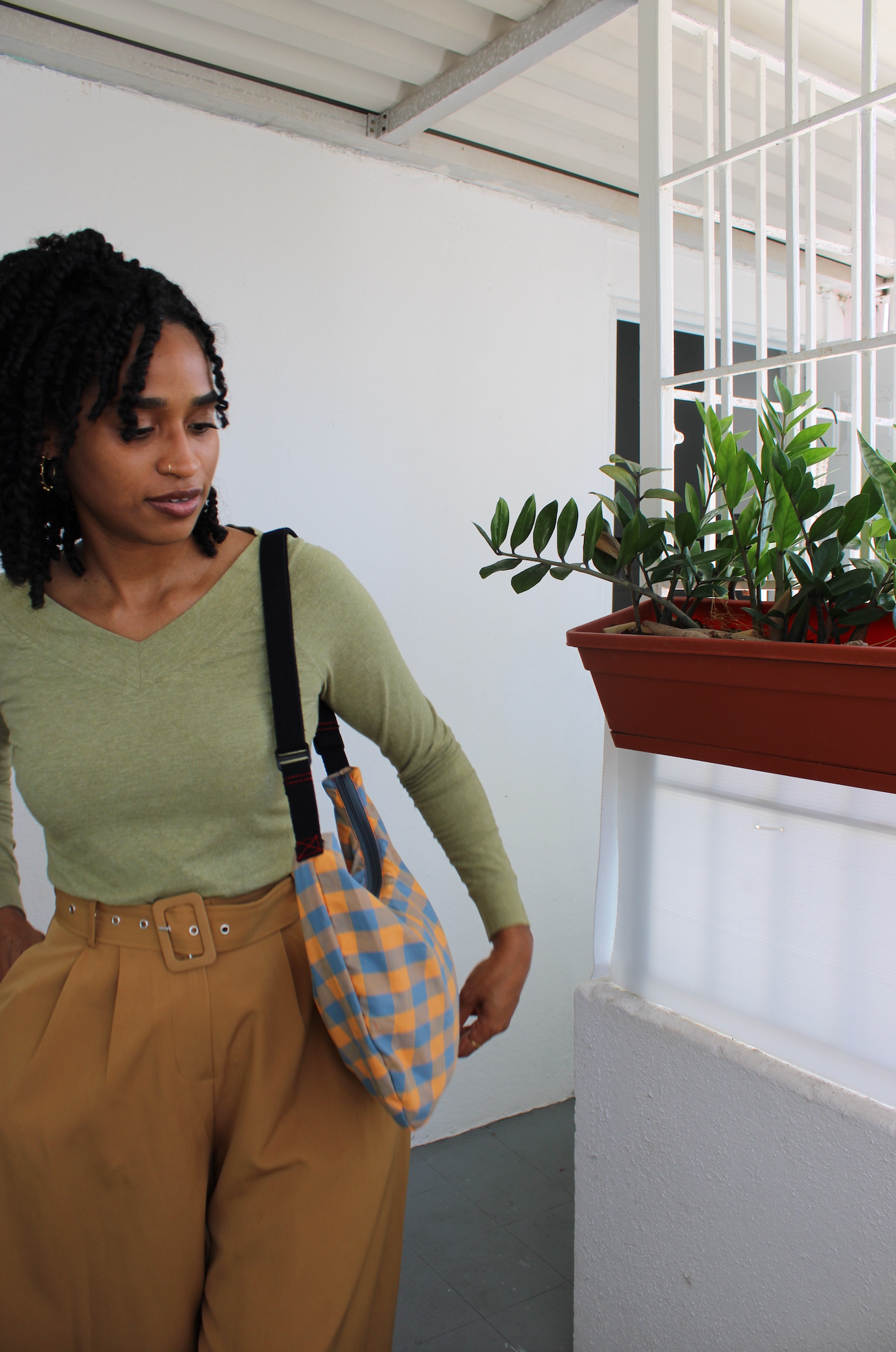 Media Luna LG | Plaid Orange Blue