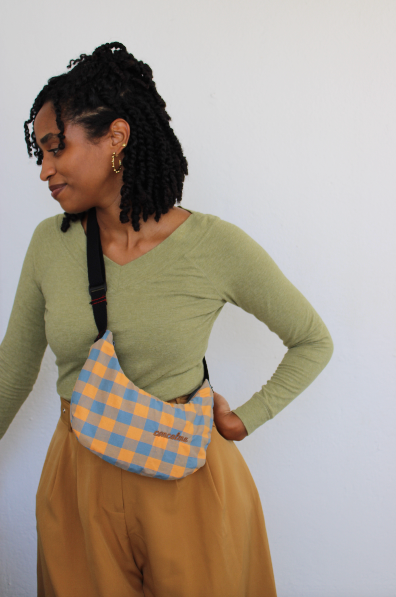 Media Luna SM | Plaid Orange Blue