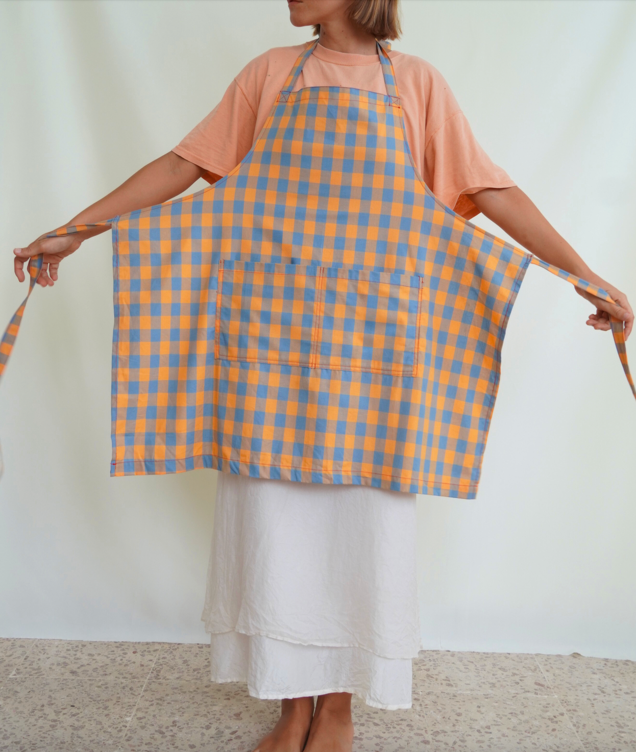 Delantal plaid Orange Blue
